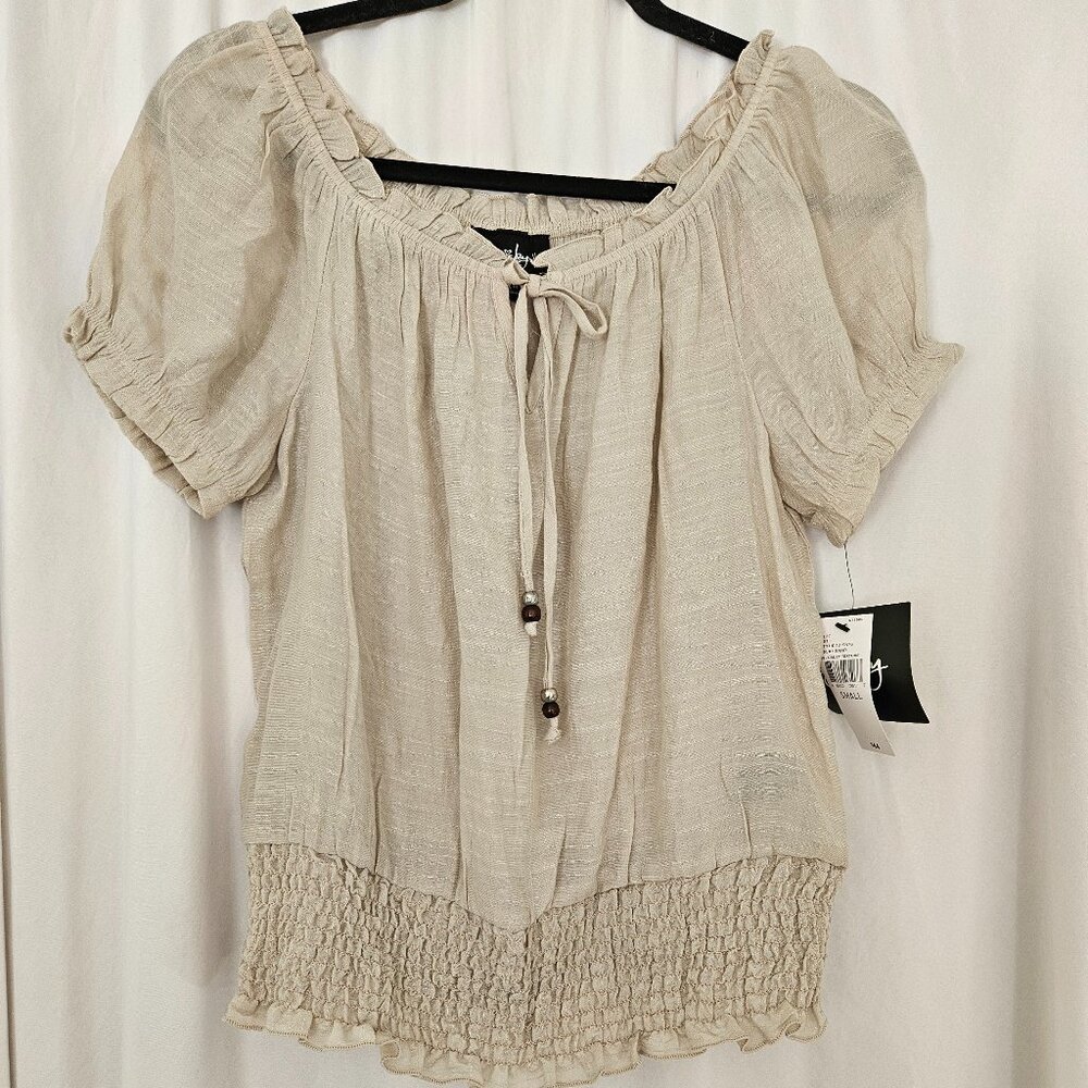 by & by Puff Sleeve Peasant Top round Neck Ruffle Romantic S NWT - Picture 1 of 11